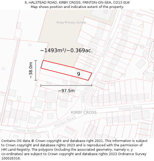 9, HALSTEAD ROAD, KIRBY CROSS, FRINTON-ON-SEA, CO13 0LW: Plot and title map