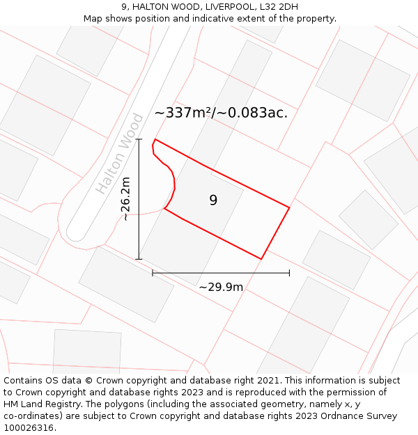 9, HALTON WOOD, LIVERPOOL, L32 2DH: Plot and title map