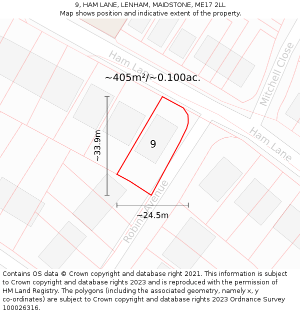 9, HAM LANE, LENHAM, MAIDSTONE, ME17 2LL: Plot and title map