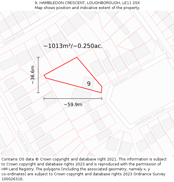 9, HAMBLEDON CRESCENT, LOUGHBOROUGH, LE11 2SX: Plot and title map