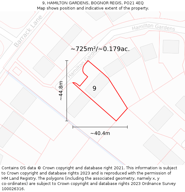 9, HAMILTON GARDENS, BOGNOR REGIS, PO21 4EQ: Plot and title map