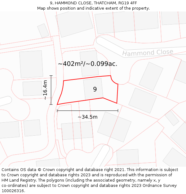 9, HAMMOND CLOSE, THATCHAM, RG19 4FF: Plot and title map