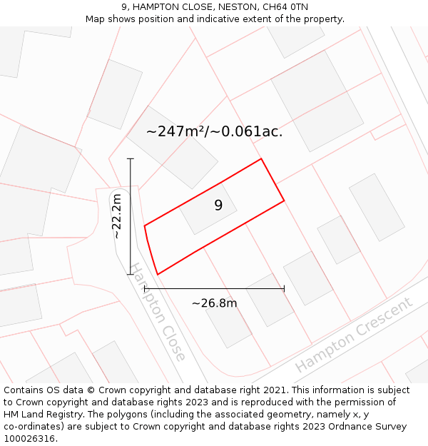 9, HAMPTON CLOSE, NESTON, CH64 0TN: Plot and title map