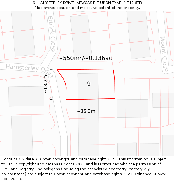 9, HAMSTERLEY DRIVE, NEWCASTLE UPON TYNE, NE12 6TB: Plot and title map