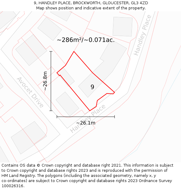 9, HANDLEY PLACE, BROCKWORTH, GLOUCESTER, GL3 4ZD: Plot and title map