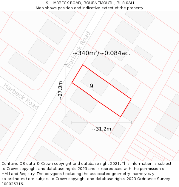 9, HARBECK ROAD, BOURNEMOUTH, BH8 0AH: Plot and title map
