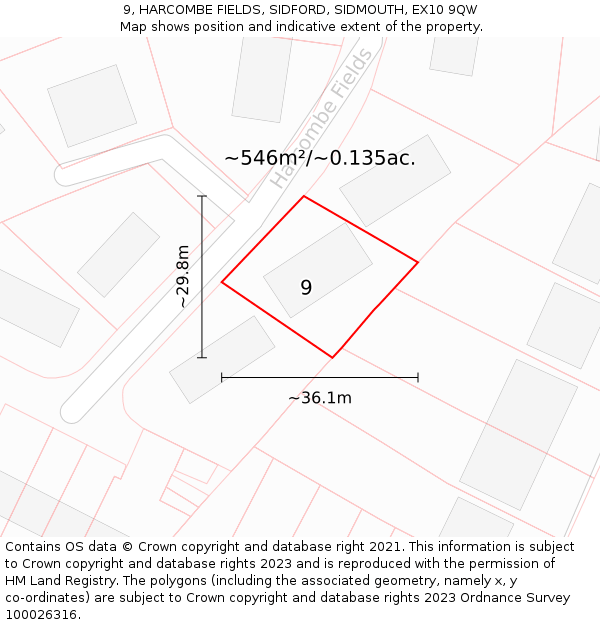 9, HARCOMBE FIELDS, SIDFORD, SIDMOUTH, EX10 9QW: Plot and title map