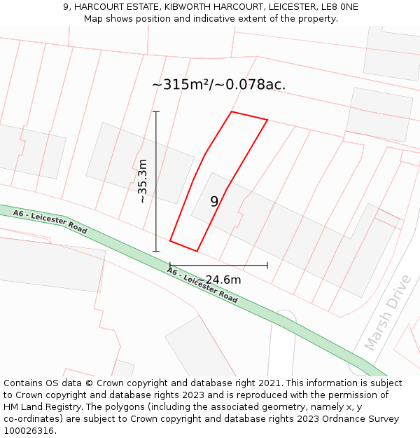 9, HARCOURT ESTATE, KIBWORTH HARCOURT, LEICESTER, LE8 0NE: Plot and title map