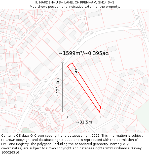 9, HARDENHUISH LANE, CHIPPENHAM, SN14 6HS: Plot and title map