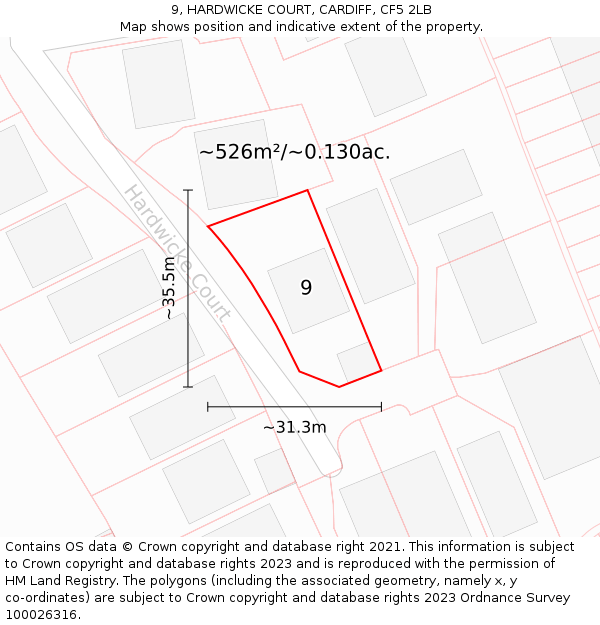 9, HARDWICKE COURT, CARDIFF, CF5 2LB: Plot and title map