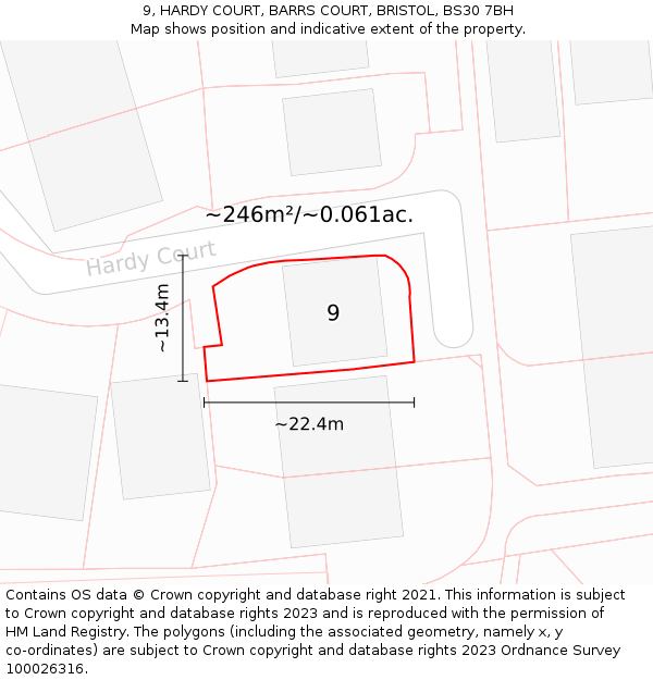 9, HARDY COURT, BARRS COURT, BRISTOL, BS30 7BH: Plot and title map