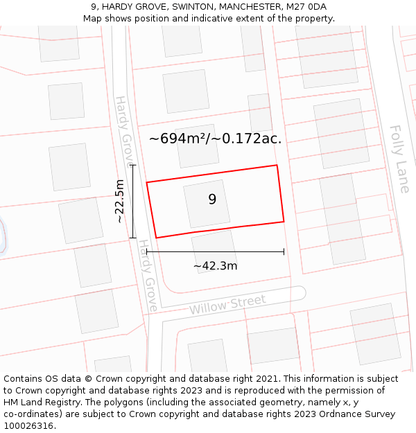 9, HARDY GROVE, SWINTON, MANCHESTER, M27 0DA: Plot and title map