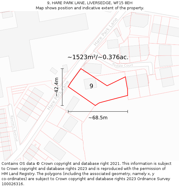 9, HARE PARK LANE, LIVERSEDGE, WF15 8EH: Plot and title map