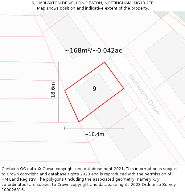 9, HARLAXTON DRIVE, LONG EATON, NOTTINGHAM, NG10 2ER: Plot and title map