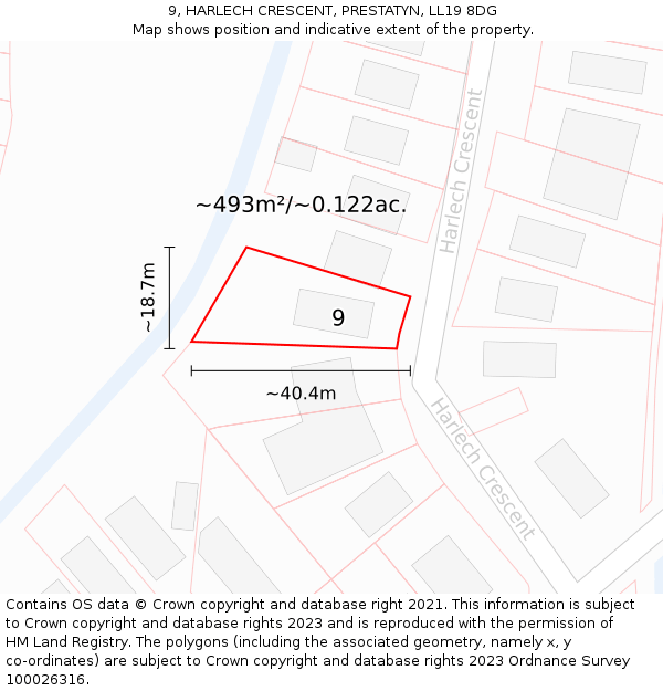 9, HARLECH CRESCENT, PRESTATYN, LL19 8DG: Plot and title map