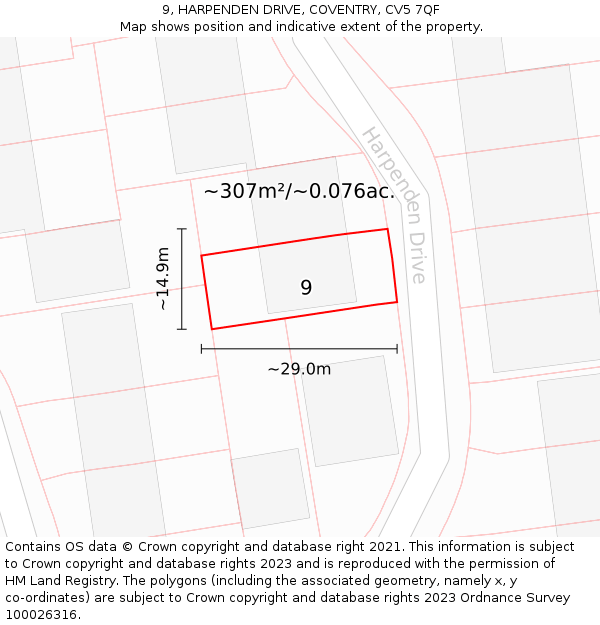 9, HARPENDEN DRIVE, COVENTRY, CV5 7QF: Plot and title map