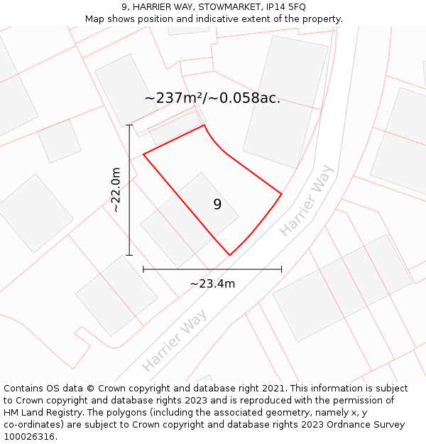 9, HARRIER WAY, STOWMARKET, IP14 5FQ: Plot and title map