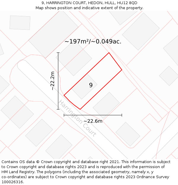 9, HARRINGTON COURT, HEDON, HULL, HU12 8QD: Plot and title map