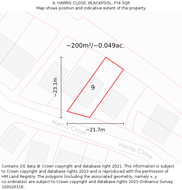 9, HARRIS CLOSE, BLACKPOOL, FY4 5QR: Plot and title map