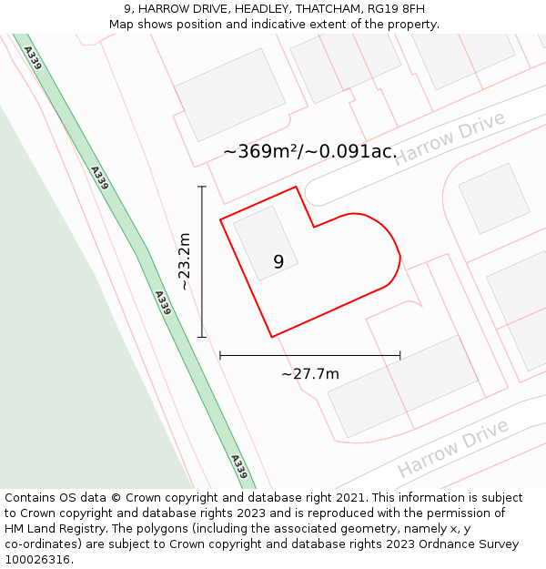 9, HARROW DRIVE, HEADLEY, THATCHAM, RG19 8FH: Plot and title map