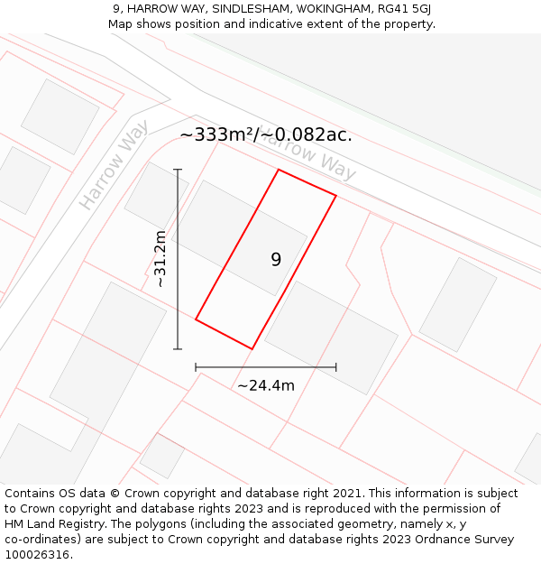 9, HARROW WAY, SINDLESHAM, WOKINGHAM, RG41 5GJ: Plot and title map