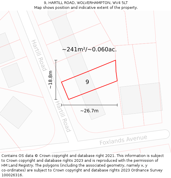 9, HARTILL ROAD, WOLVERHAMPTON, WV4 5LT: Plot and title map