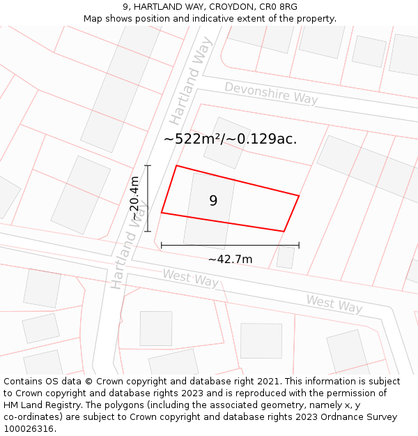 9, HARTLAND WAY, CROYDON, CR0 8RG: Plot and title map