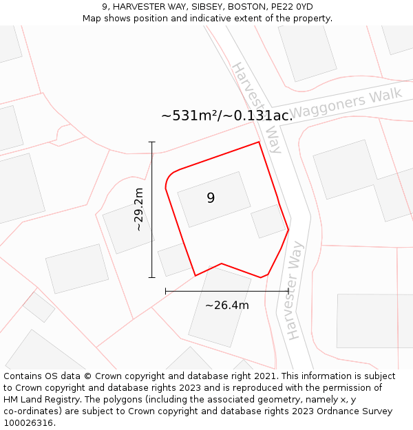 9, HARVESTER WAY, SIBSEY, BOSTON, PE22 0YD: Plot and title map