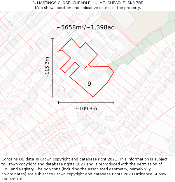 9, HASTINGS CLOSE, CHEADLE HULME, CHEADLE, SK8 7BE: Plot and title map