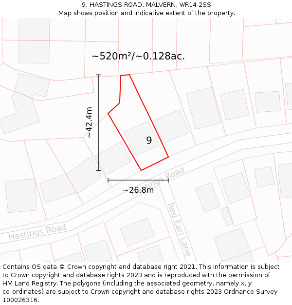 9, HASTINGS ROAD, MALVERN, WR14 2SS: Plot and title map