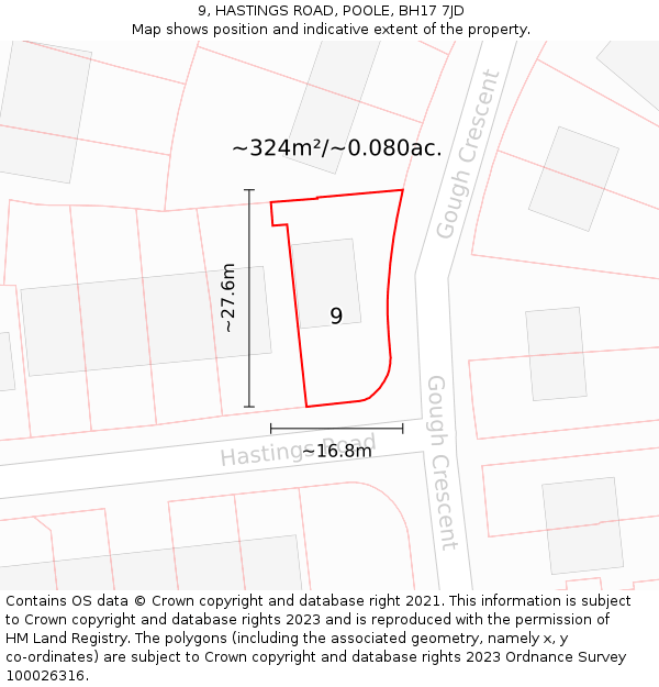 9, HASTINGS ROAD, POOLE, BH17 7JD: Plot and title map