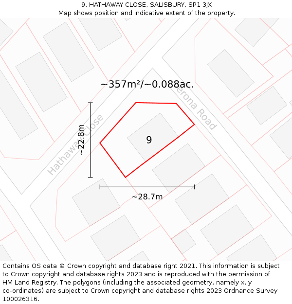 9, HATHAWAY CLOSE, SALISBURY, SP1 3JX: Plot and title map