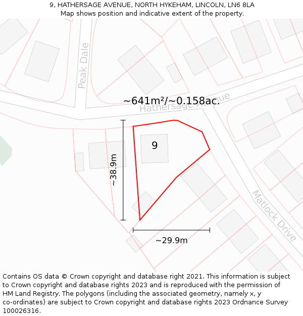 9, HATHERSAGE AVENUE, NORTH HYKEHAM, LINCOLN, LN6 8LA: Plot and title map