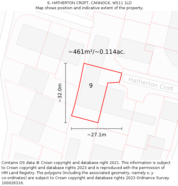 9, HATHERTON CROFT, CANNOCK, WS11 1LD: Plot and title map