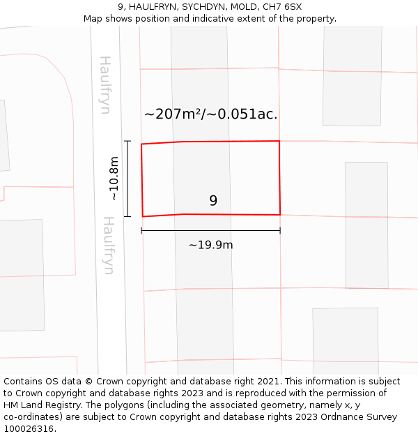 9, HAULFRYN, SYCHDYN, MOLD, CH7 6SX: Plot and title map