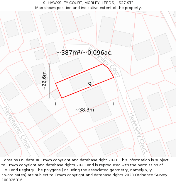 9, HAWKSLEY COURT, MORLEY, LEEDS, LS27 9TF: Plot and title map