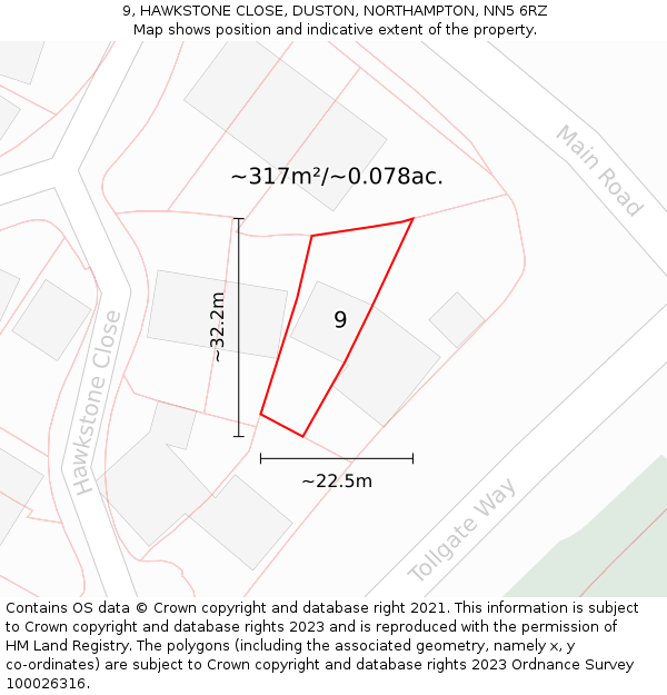 9, HAWKSTONE CLOSE, DUSTON, NORTHAMPTON, NN5 6RZ: Plot and title map