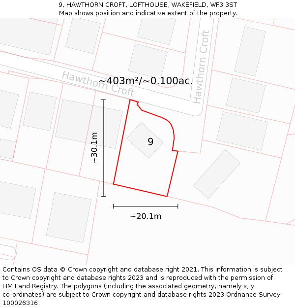 9, HAWTHORN CROFT, LOFTHOUSE, WAKEFIELD, WF3 3ST: Plot and title map