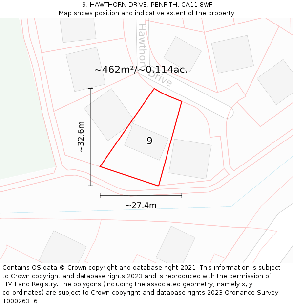 9, HAWTHORN DRIVE, PENRITH, CA11 8WF: Plot and title map