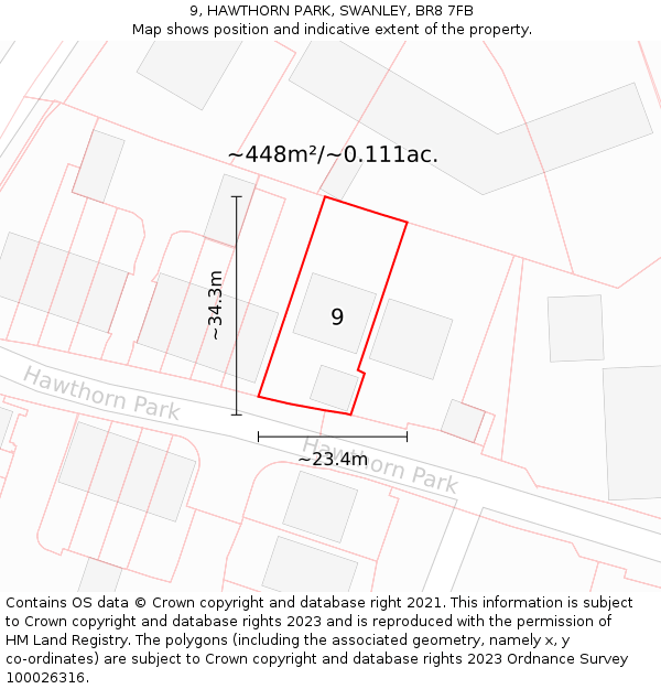 9, HAWTHORN PARK, SWANLEY, BR8 7FB: Plot and title map