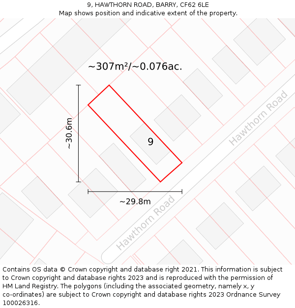 9, HAWTHORN ROAD, BARRY, CF62 6LE: Plot and title map