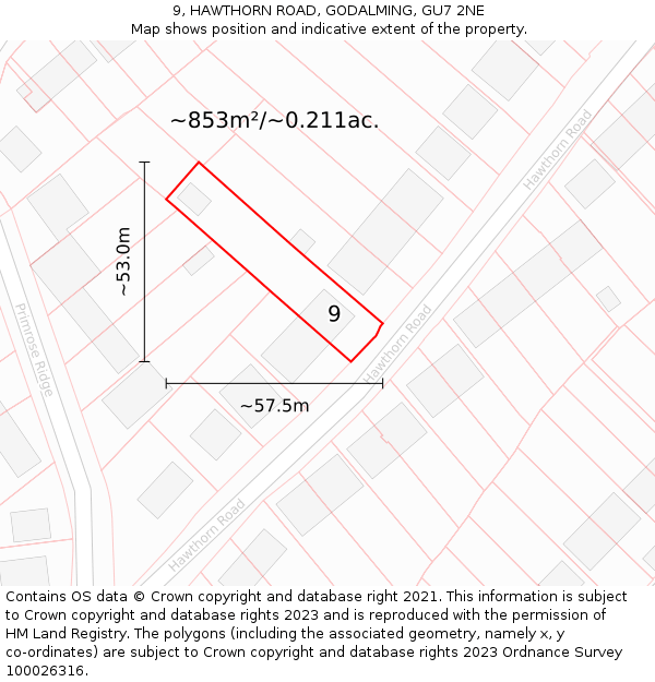9, HAWTHORN ROAD, GODALMING, GU7 2NE: Plot and title map