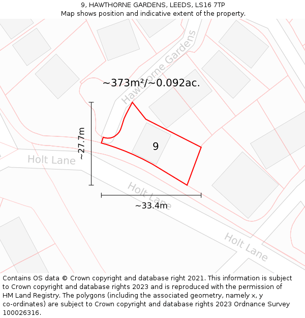 9, HAWTHORNE GARDENS, LEEDS, LS16 7TP: Plot and title map