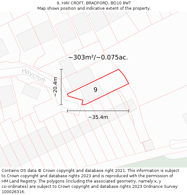 9, HAY CROFT, BRADFORD, BD10 8WT: Plot and title map