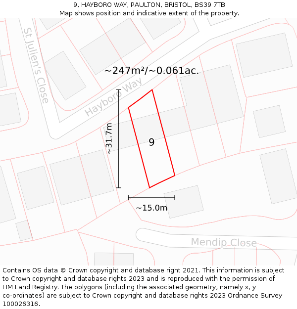 9, HAYBORO WAY, PAULTON, BRISTOL, BS39 7TB: Plot and title map