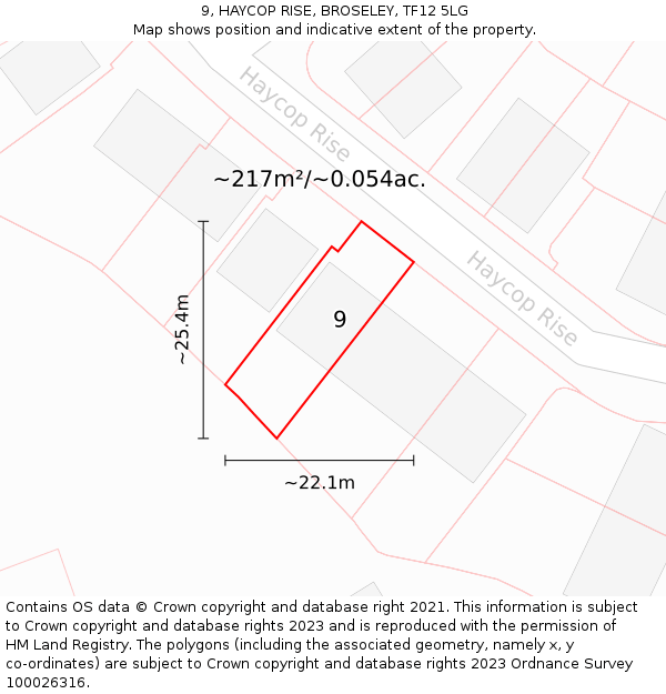 9, HAYCOP RISE, BROSELEY, TF12 5LG: Plot and title map