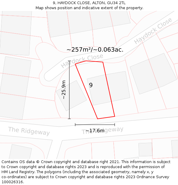 9, HAYDOCK CLOSE, ALTON, GU34 2TL: Plot and title map