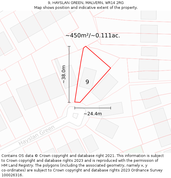 9, HAYSLAN GREEN, MALVERN, WR14 2RG: Plot and title map