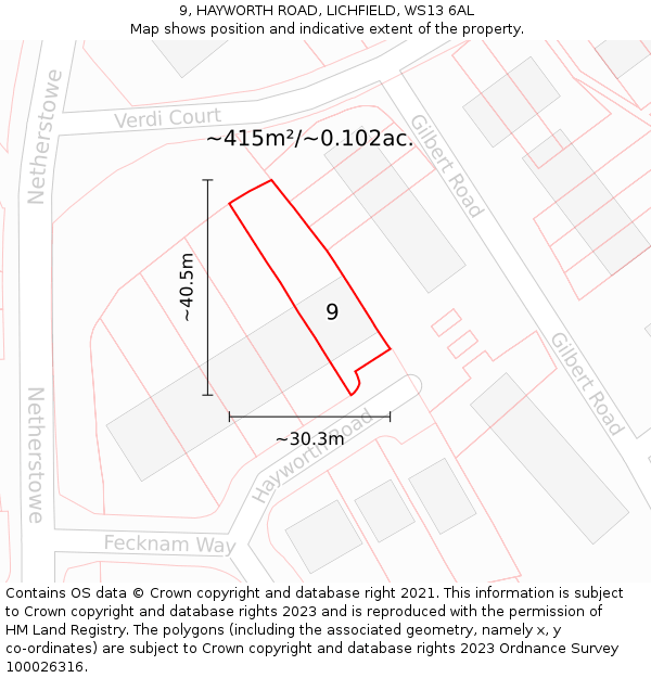 9, HAYWORTH ROAD, LICHFIELD, WS13 6AL: Plot and title map