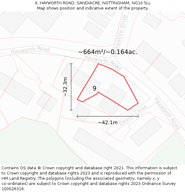 9, HAYWORTH ROAD, SANDIACRE, NOTTINGHAM, NG10 5LL: Plot and title map